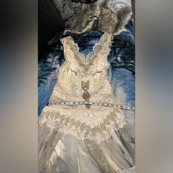 Boho Gypsy Fairy Viking Festival Wedding Dress Custom Made Crotchet Size 8 - Picture 8 of 17
